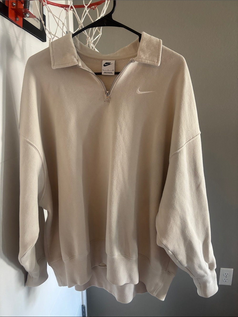 Nike Women’s Light Beige Quarter-Zip Pullover Sweatshirt